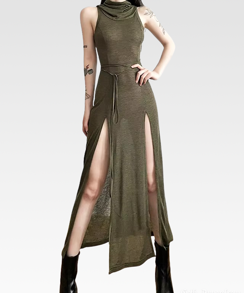 Hooded Slit Maxi Dress