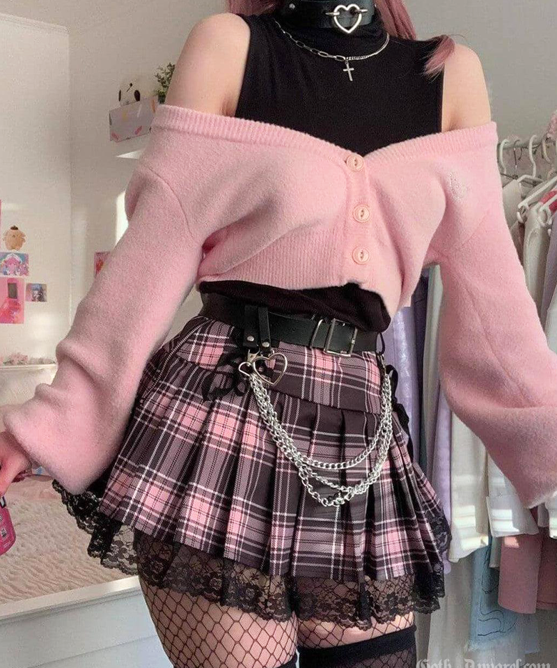 Pink And Black Plaid Mini Skirt