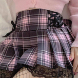 Pink And Black Plaid Mini Skirt