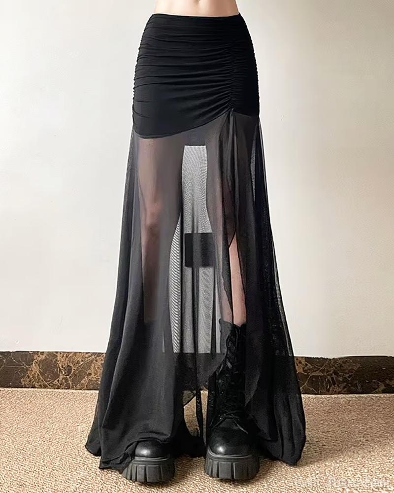 Sheer Mesh Maxi Skirt