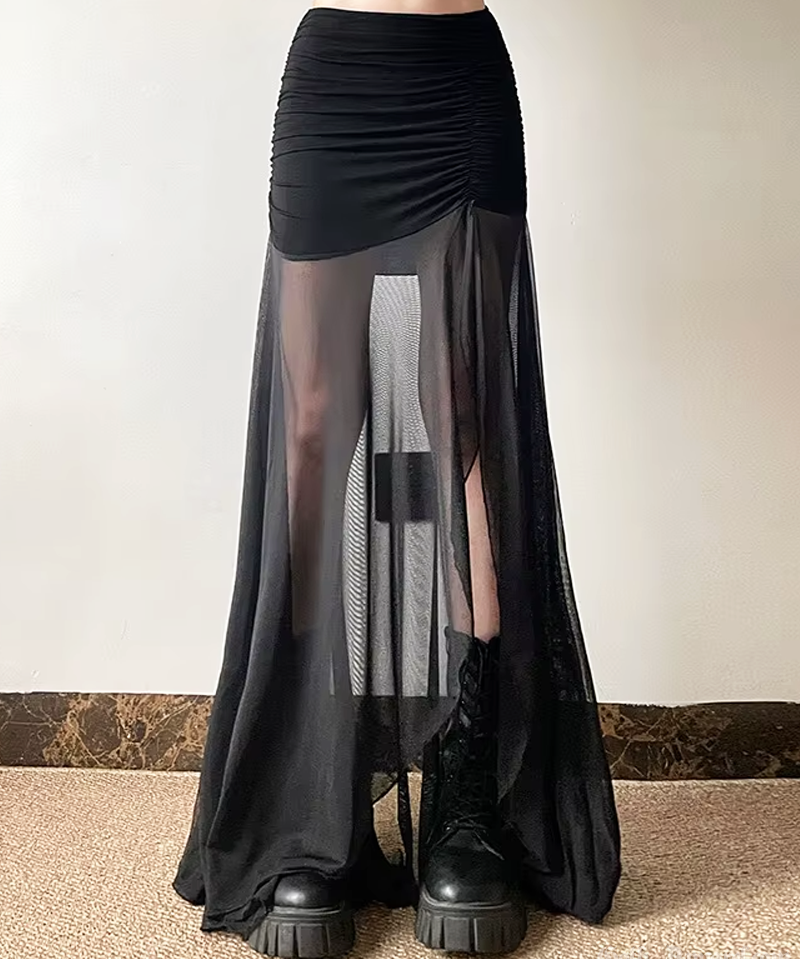 Sheer Mesh Maxi Skirt