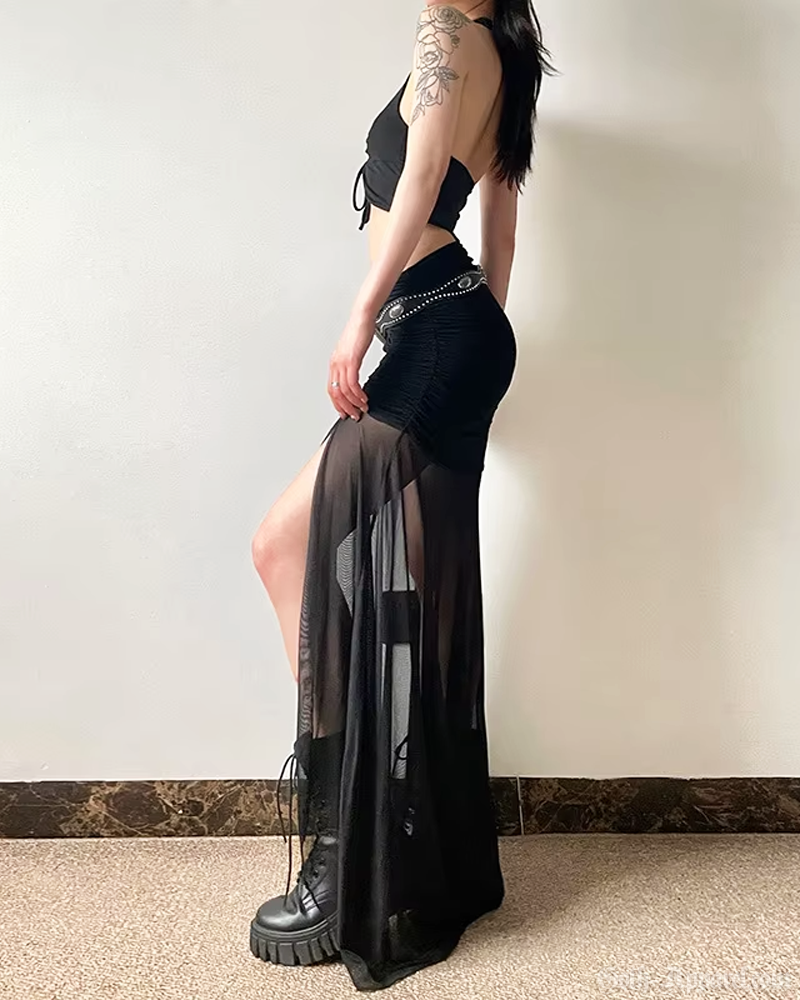 Sheer Mesh Maxi Skirt