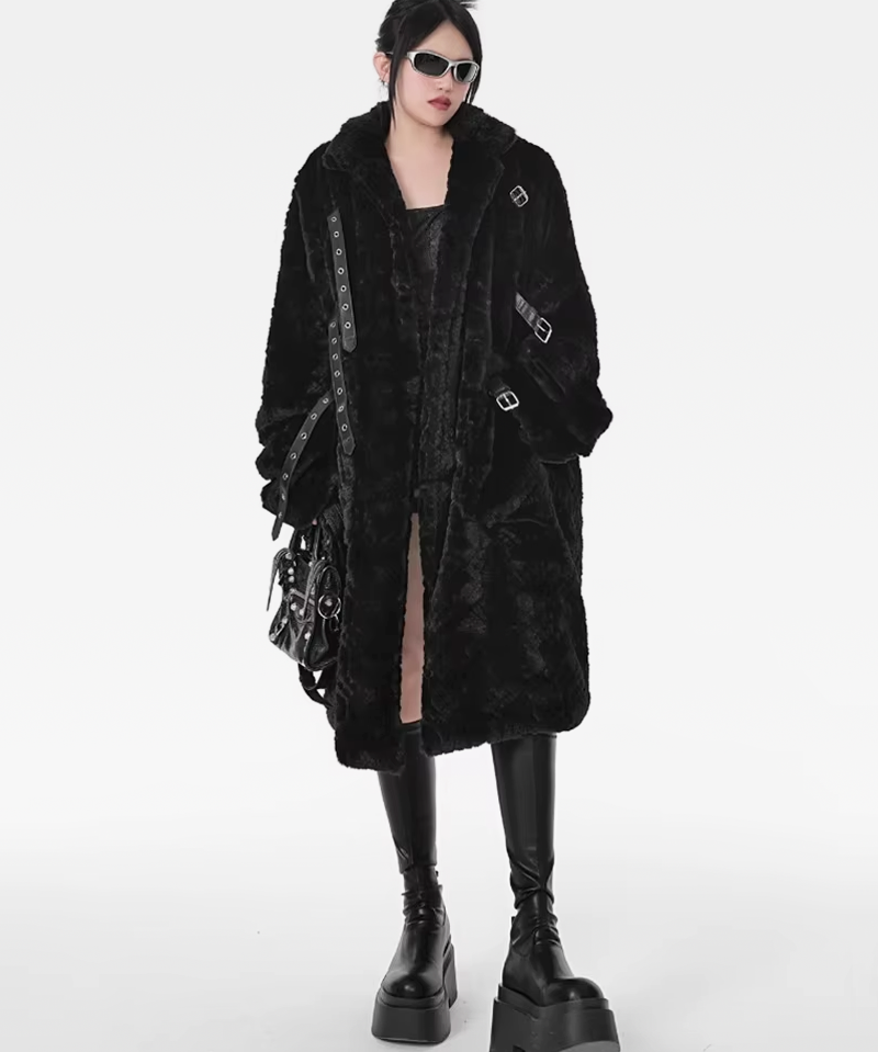 Long Black Faux Fur Coat Womens